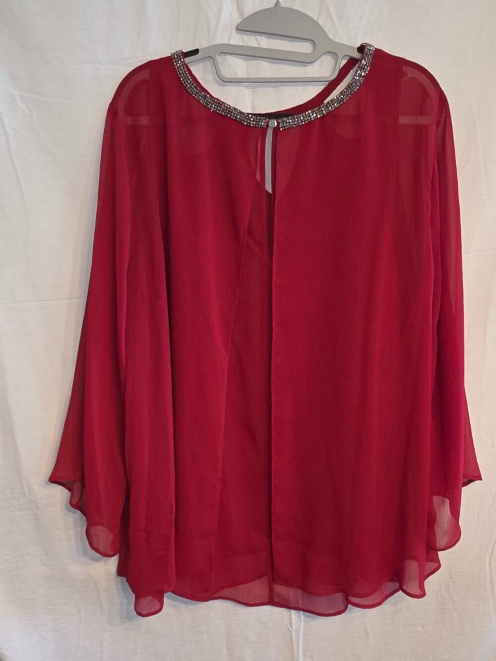 Jennifer Lopez Blouse Sz 1X Rhinestone Neckline Bell Sleeve Top Bold Party NWT - Picture 4 of 14